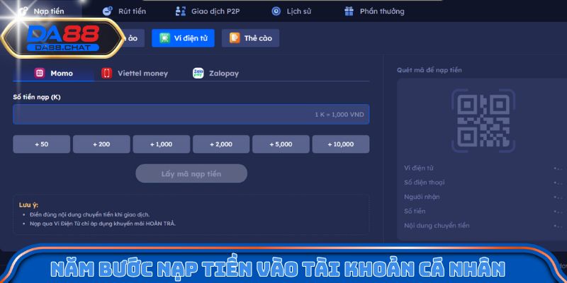 Năm bước nạp tiền vào tài khoản cá nhân
